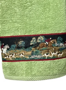 Fox Hunt hand towel Horses RIDERS DOGS CAMPER HOME HANDMADE - Picture 1 of 7