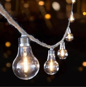 10 Bulb Jute Rope String Lights Warm White A60 Bulbs - Picture 1 of 3