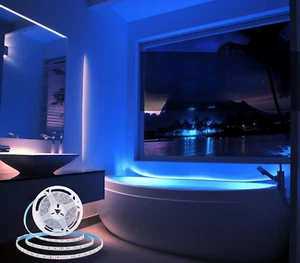 Striscia Led 220V Luce Blu 5Mt 8W 24V Autoadesiva Telecomando Interruttore - Foto 1 di 12