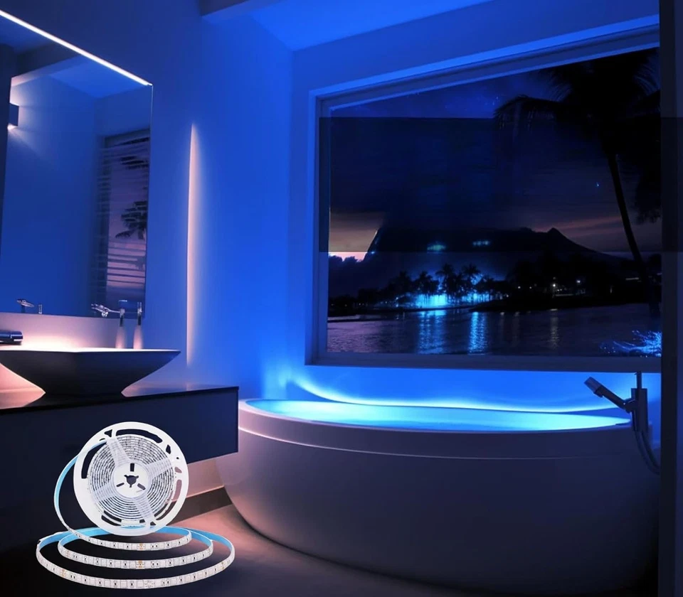 Striscia Led 220V Luce Blu 5Mt 8W 24V Autoadesiva Telecomando Interruttore - Immagine 1 di 4