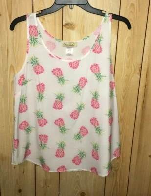 DAVINA 女式 M 码背心无袖白色菠萝印花衬衫 — 第 1/4 张图片