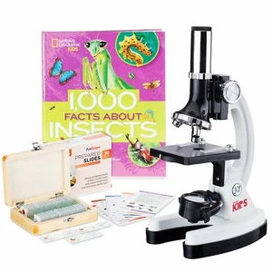 Kit STEM de microscopio para principiantes AmScope 120X-1200X 52 piezas con especímenes de insectos de lujo - Imagen 1 de 7