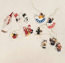 Vintage Christmas Lot of 12 Wood Mini Ornaments Santa Angel's Snowman Nativity