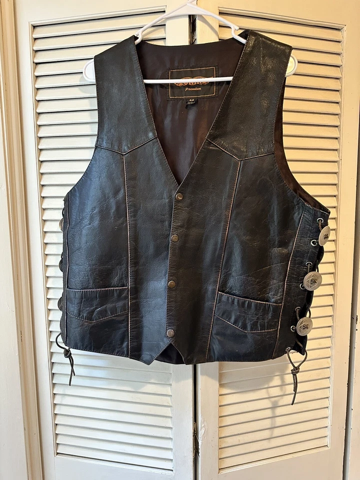 Unik Premium (Men's Size 42 Large) VINTAGE Motorcycle/Biker Vest Black/Brown EUC - Image 1 of 4