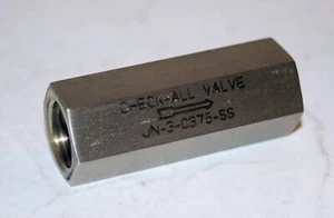 3/8" FNPT SS Metal Seat Check Valve (1Psi Crack/3000 Max) Parker UN-3-0375-SS - Picture 1 of 2