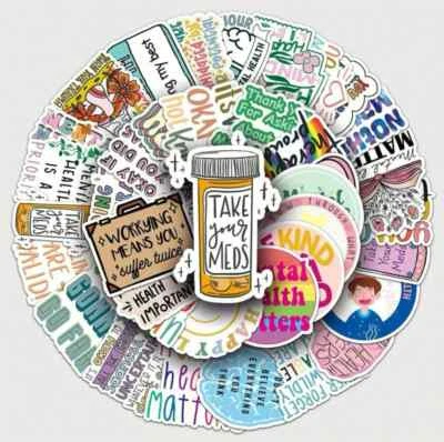 50pcs Mental Health Graffiti Stickers, Bookish stickers, Kindle Waterproof Stick - Image 1 of 4