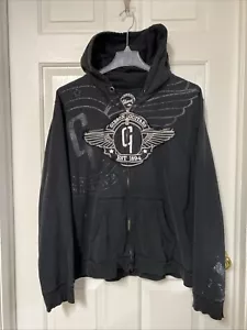 Gibson Guitars Distressed Hoodie Full Zip Sweatshirt Schwarz Silber Herren XL - Bild 1 von 13