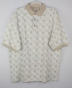 ST JOHN'S BAY Men's Tan Print Short-Sleeve Pullover Polo Shirt Sz XL Stretch - Foto 1 di 8