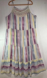 NWOT LC Lauren Conrad Long Dress 3X Spaghetti Strap Striped Tiered Boho Beach - Picture 1 of 5