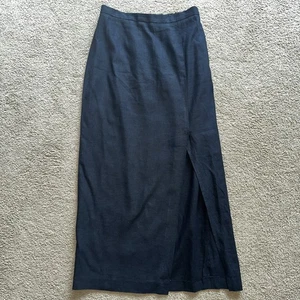 Vintage Linen Blend Size 8 Black Skirt With Slit - Picture 1 of 7