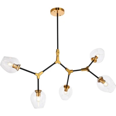 Elegant Lighting 1712D42LAB Cavoli Pendant Light Antique Brass and Flat Black - Image 1 of 4