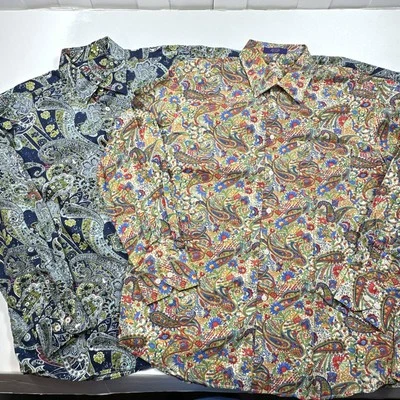 Nuevo sin etiquetas Lote de 2 Camisas Alan River Paisley XL Botones Floral Foto 1 de 4