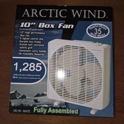 New Arctic wind 10" Box  Fan White 3 Speed Dial Control - Image 1 of 3