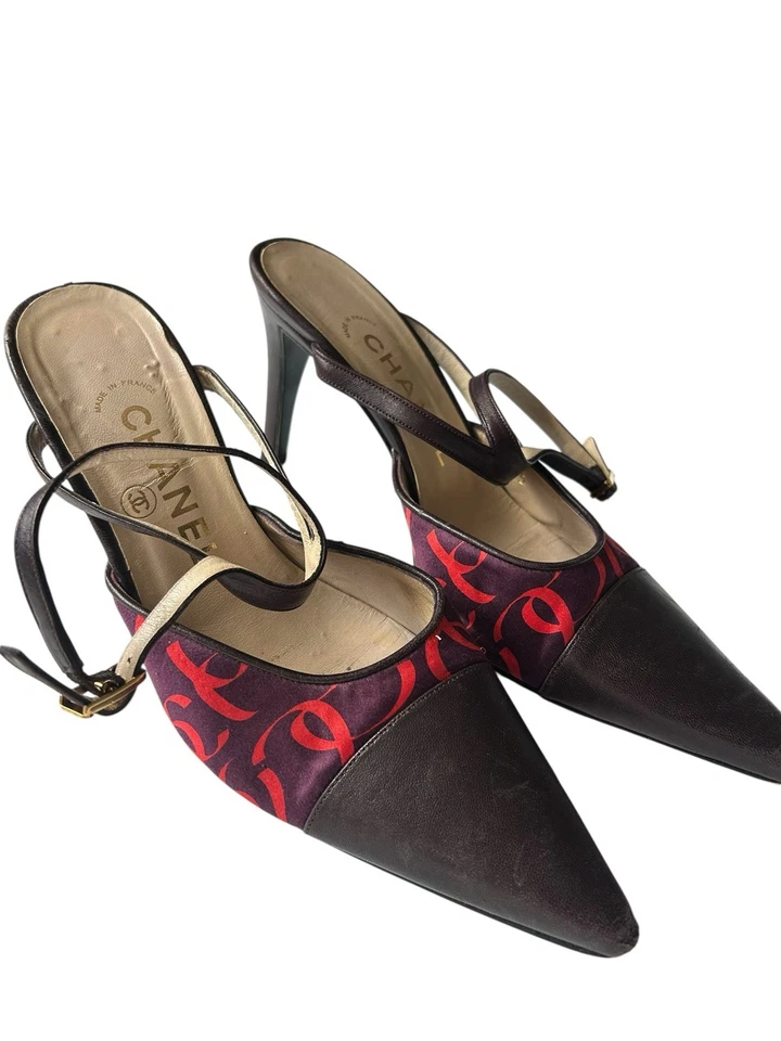 Chanel Vintage Y2k Pasarela Logo Slingback Tacón de Bomba Foto 1 de 4