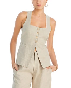 Faithfull the Brand X2216 Womens Maya Linen Button Front Vest, Natural, US 8 - Picture 1 of 5