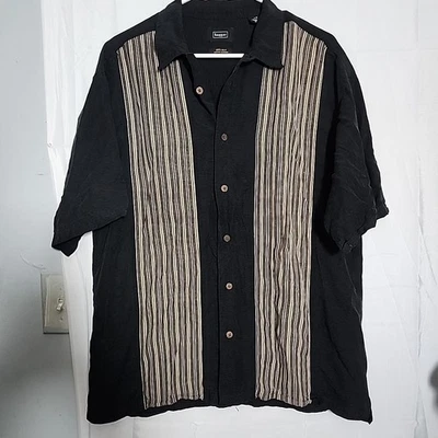 Camisa de vestir Haggar manga corta 100 % seda grande a rayas para hombre. Foto 1 de 4