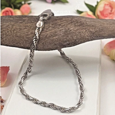 Винтажный дизайнерский итальянский браслет-цепочка из стерлингового серебра 925 пробы 2 мм, 7,5 дюйма - Изображение 1 из 4