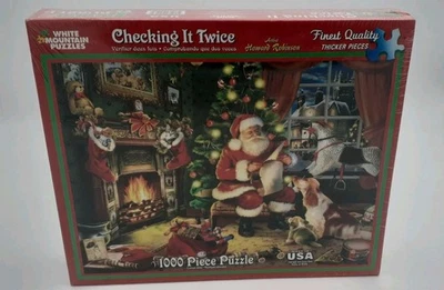 White Mountain Puzzles Santa Claus Checking It Twice 1000 Piece Jigsaw Puzzle - Image 1 of 3