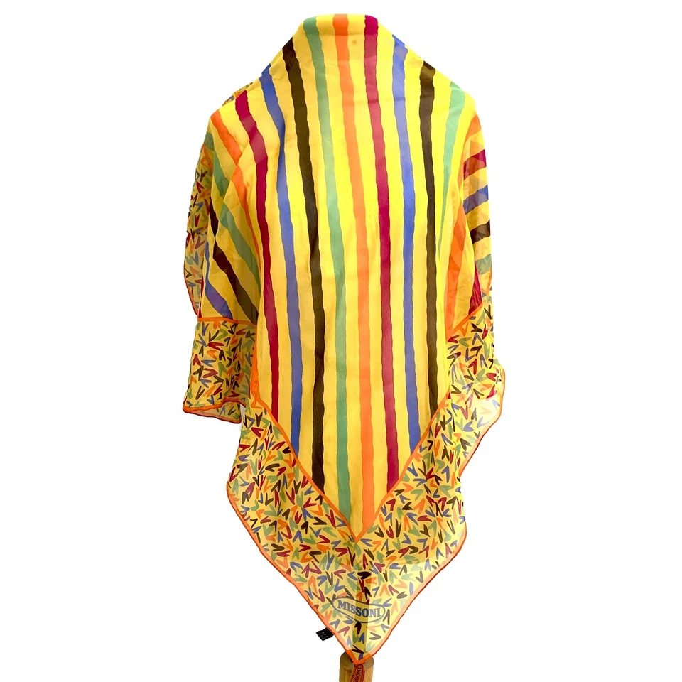 Lenço de seda Missoni 36x34" listrado Itália multicolorido envoltório de designer de luxo #A100 - Imagem 1 de 4