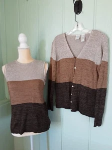 Emma James #419 Damen Set Top und Strickjacke Color Block Natur Gr. M und M Petite - Bild 1 von 4