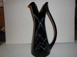 Royal Haeger Tall Mid-Century Modern Black w/blue drip glaze Vase J619-5 - Picture 1 of 3