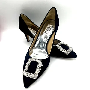 Badgley Mischka Cher Pumps Black Embellished Size 8 No Box - Picture 1 of 6