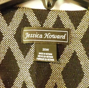 NWT Women's Jessica Howard Black & Gold Diamond Design Lightweight Jacket 20W - Picture 1 of 4