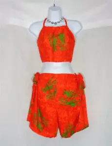 BEACH FASHIONS ISLAND SARONG & CROP TOP STRAND COVER UP ORANGE MIT GRÜNEN FISCHEN - Bild 1 von 2