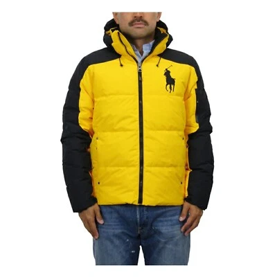 Polo Ralph Lauren большой пони 2-цветный с капюшоном вниз пуховик Куртка Пальто - желтый, черный - Изображение 1 из 4