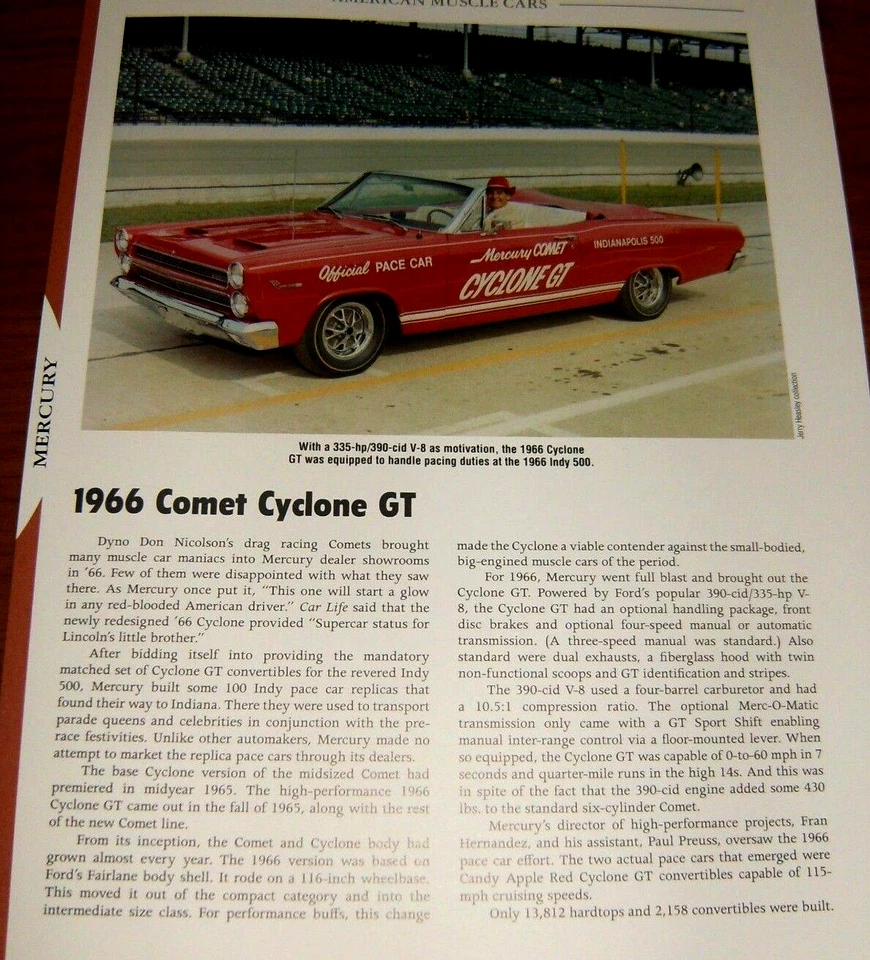 Mercury Comet Cyclone GT 1966 coche de ritmo oficial especificaciones información foto convertible Foto 1 de 1