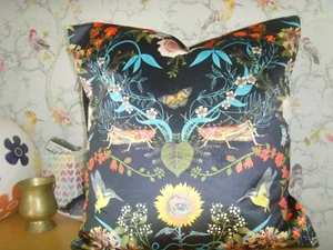BECCA WHO SAMT BLUMENVOGEL ART DECO STOFFKISSENBEZUG 16 Zoll SCHWARZ MULTI - Bild 1 von 2