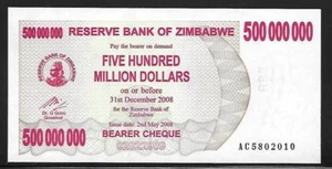 Zimbabwe P-60 500,000,000 Dollars 2008 Unc - Picture 1 of 1