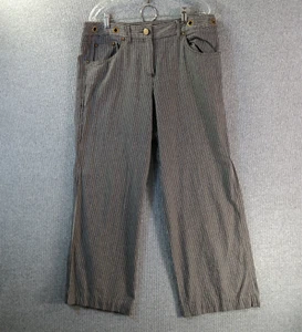 Bamboo Traders Wide Leg Pants Womens 16 Black Silver Striped Eyelet Belt Loops - Picture 1 of 11