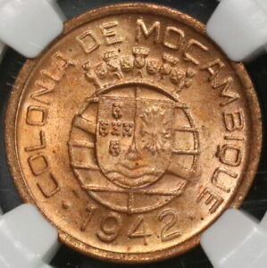1942 NGC MS 64 RED Mozambique 10 Centavos Portugal Africa Colony Coin (21091604C