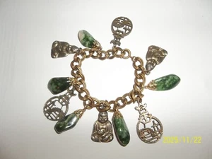 Orientlel Malachite and charms vintage bracelet 7" - Picture 1 of 7