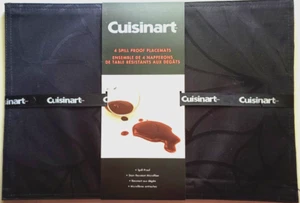 Cuisinart Placemats Stain Resistant 13 "x 19" Set of 4 Black Swirl Spill Proof - Picture 1 of 4