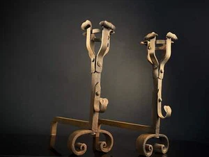 Pair Vintage Gothic Style Firedogs (Andirons) - Hand Beaten - Picture 1 of 10