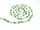 PEARL GREEN ONYX RONDELLE FACETED 4-4.5MM ROSARY BEADED ROSE GOLD PLATED 3 FEET