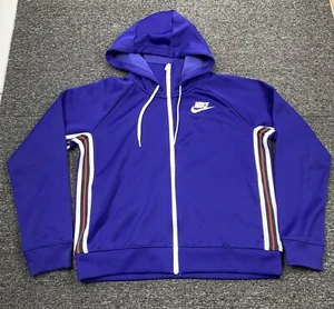 Nike Hoodie Jacket Women's Medium Blue Striped Retro Full Zip - Picture 1 of 11