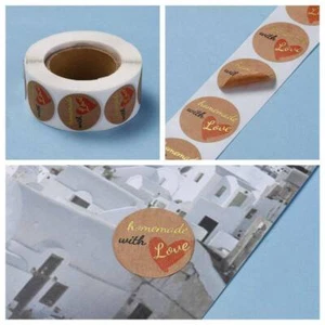 Homemade with Love, Flat Round Decorative Adhesive Sticker Tapes, Burleywood & G - Picture 1 of 5