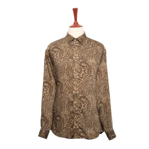 Mens Silky Shirt XL Brown Paisley Button Up Tropical Hawaiian Beach Party Club - Picture 1 of 6