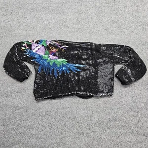 Vtg Judith Ann Creations Blouse Women's Small Black 100% Silk Sequins Art Deco - Picture 1 of 12