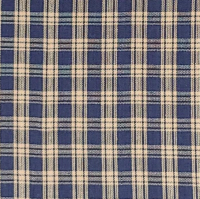 BLUE HOMESPUN Cotton Fabric Plaid 109 Blue Natural LAST YARD Defect - Image 1 of 3