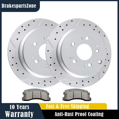 ​Kit de pastillas de rotores de freno traseros aptos para Honda Odyssey 2005-2010 perforadas ranuradas Foto 1 de 4