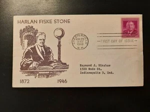 1948 FDC Harlan Fiske Stone Illustrated Cachet Chesterfield NH Indianapolis IN - Picture 1 of 2