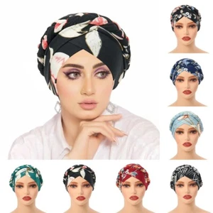 Floral Print Braid Hijab Hats Women Muslim Turban Caps Cancer Chemo Islamic Cap - Picture 1 of 22