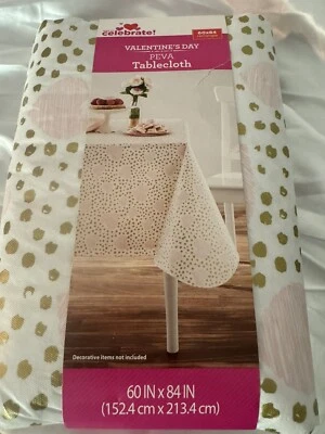 Valentine’s Day Peva Rectangular Tablecloth 60 in X 84 in Pink Hearts Table - Image 1 of 3