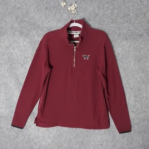 Victoria Secret Pink Pullover S Fleece Zip Burgundy Embroidered Dog Athleisure - Picture 1 of 11