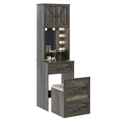 Tocador Escritorio con Espejo y Luces Mesa de Maquillaje Compacta con Cajones de Almacenamiento Foto 1 de 4