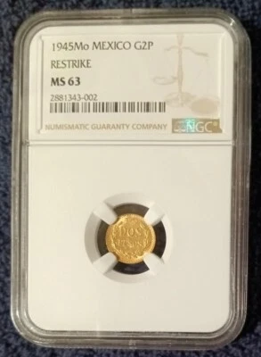 México 1945 oro 2 pesos, NGC MS63 Foto 1 de 3